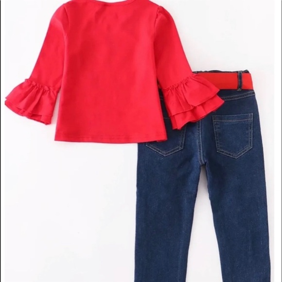 🎉HP🎉 7/6/22 🌷Girls Red Minnie Patch Jeans Matching Set - Picture 2 of 5